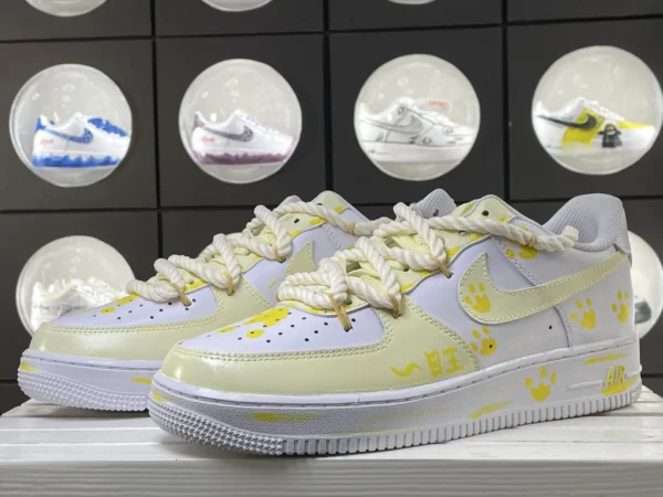 Yellow White Dog Paw Wang Print Knotted Lace Custom Air Force 1 - Image 5