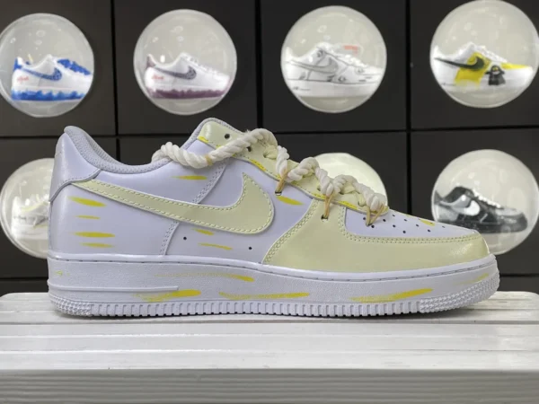 Yellow White Dog Paw Wang Print Knotted Lace Custom Air Force 1 - Image 3