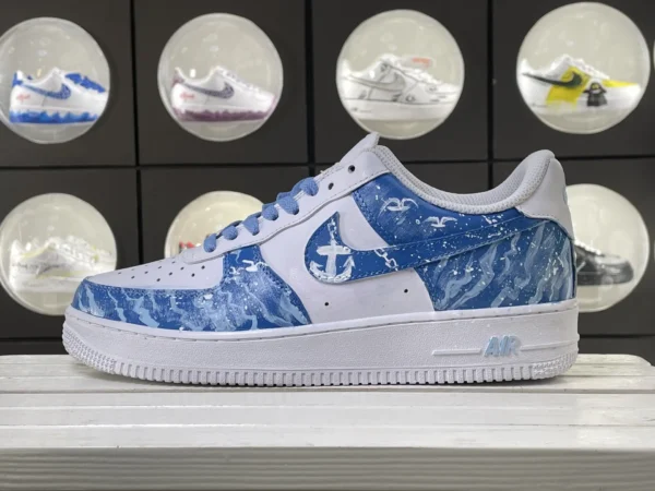 Blue White Wave Anchor Ocean Theme Custom Air Force 1