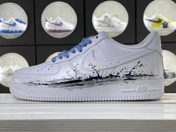 Chinese Style Ink Flower Splash White Blue Custom Air Force 1