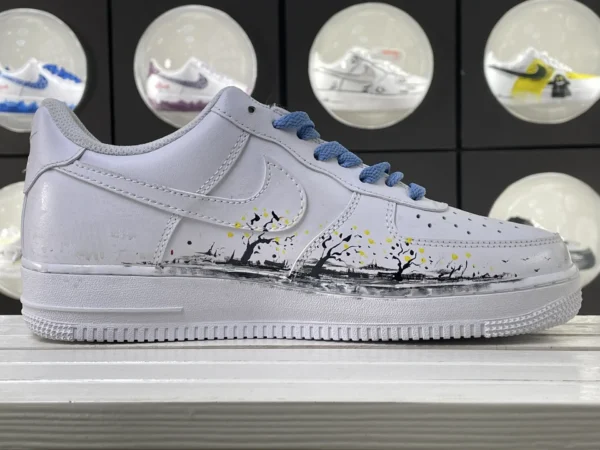 Chinese Style Ink Flower Splash White Blue Custom Air Force 1 - Image 3