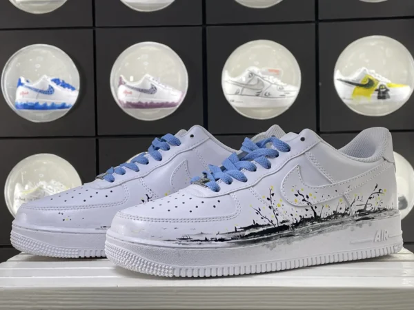 Chinese Style Ink Flower Splash White Blue Custom Air Force 1 - Image 5