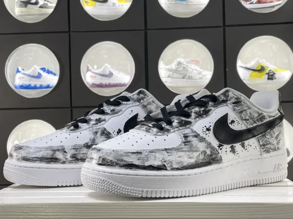 Ink Graffiti Splash Lines Black White Custom Air Force 1 - Image 5