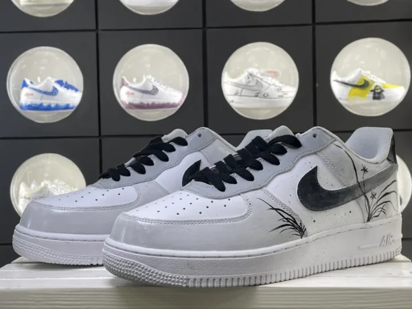 Ink Blossom Chinese Aesthetic Gray & White DIY Custom Air Force 1 - Image 5