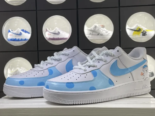 Teddy Bear Polka Dot Blue White Custom Air Force 1 - Image 5
