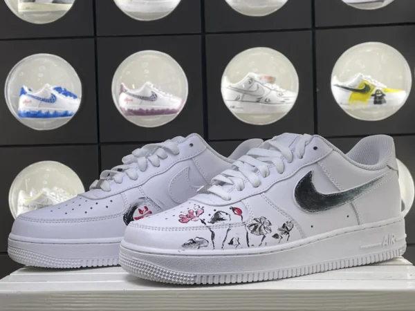 Oriental Ink Lotus Flower White Custom Air Force 1 - Image 5