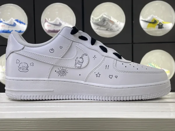 Doodle Story Penguin & Heart Hand Drawn Art Custom Air Force 1 - Image 3