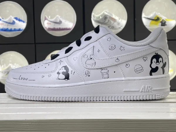 Doodle Story Penguin & Heart Hand Drawn Art Custom Air Force 1