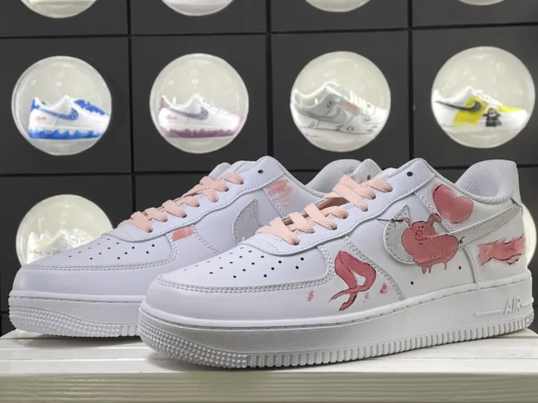 Piggy Love Tale Pink Cartoon Pig & Heart Art Custom Air Force 1 - Image 5