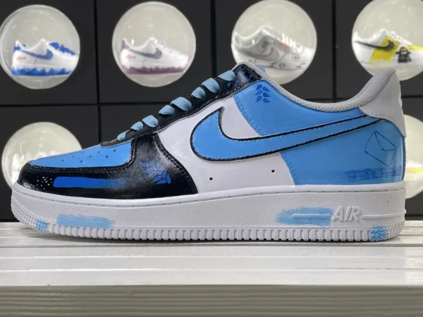 Blue Stitch Clash Black White Blue Color Block Custom Air Force 1