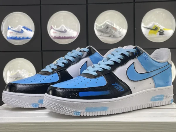 Blue Stitch Clash Black White Blue Color Block Custom Air Force 1 - Image 5