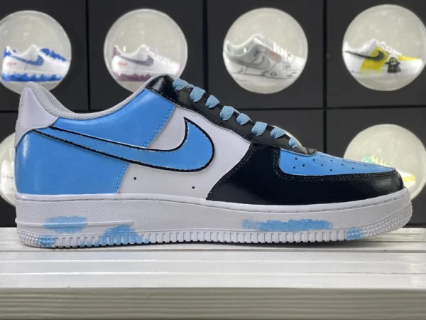 Blue Stitch Clash Black White Blue Color Block Custom Air Force 1 - Image 3