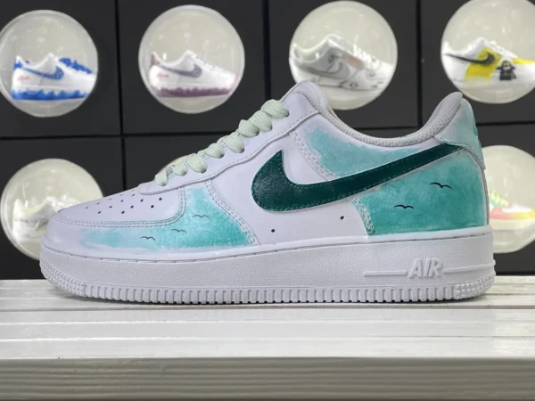 Spring Breeze Bird Green Blue Gradient Dye Bird Art Custom Air Force 1