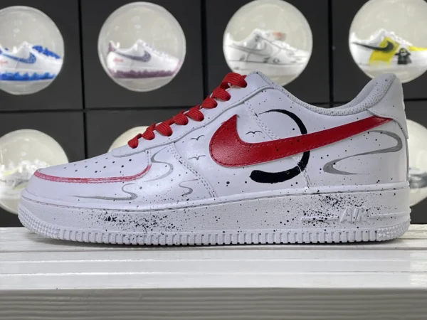Crimson Moon Bird Chinese Ink Style Art Red Laces Custom Air Force 1