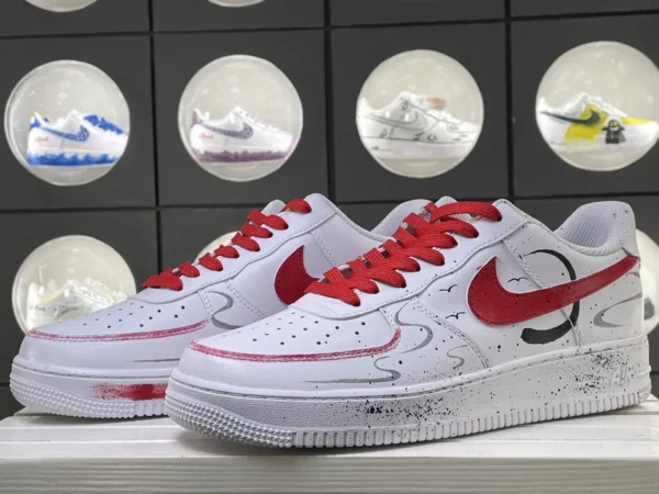 Crimson Moon Bird Chinese Ink Style Art Red Laces Custom Air Force 1 - Image 5