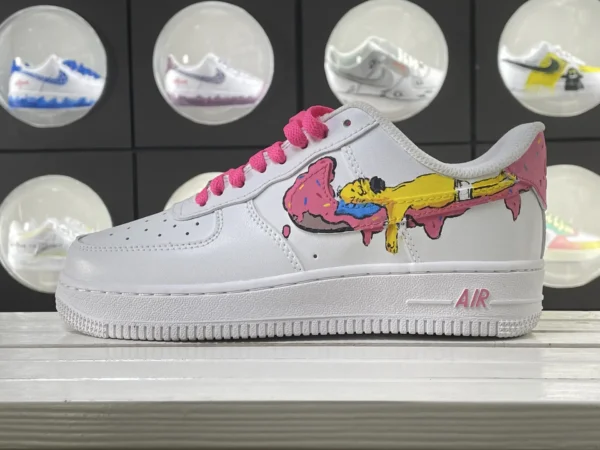 Donut Melt Toon Rose Red Laces Donut Cartoon Art Custom Air Force 1