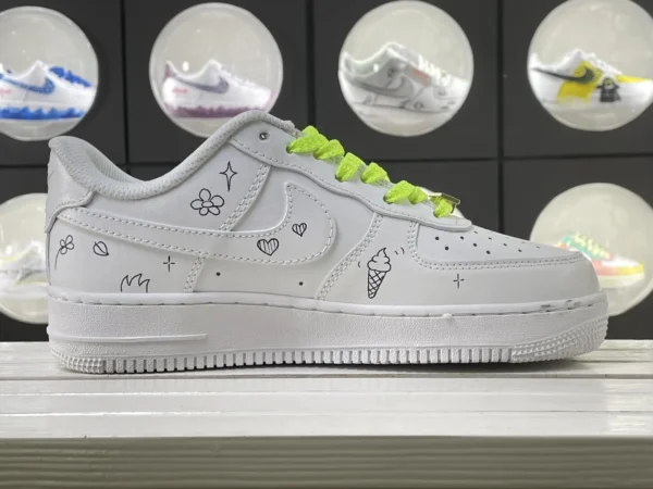 Girly Garden Glow Fluorescent Green Floral Heart Girl Art Custom Air Force 1 - Image 3