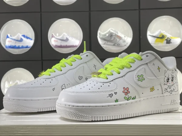 Girly Garden Glow Fluorescent Green Floral Heart Girl Art Custom Air Force 1 - Image 5